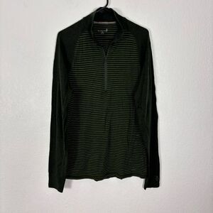 Smartwool Men's Dark Green Striped Quarter Zip Wool Long Sleeve Pullover Size XX